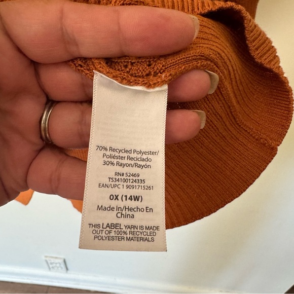 Time and tru burnt orange puff sleeve crochet knit short sleeve sweater OX/ 14 W - Picture 5 of 8